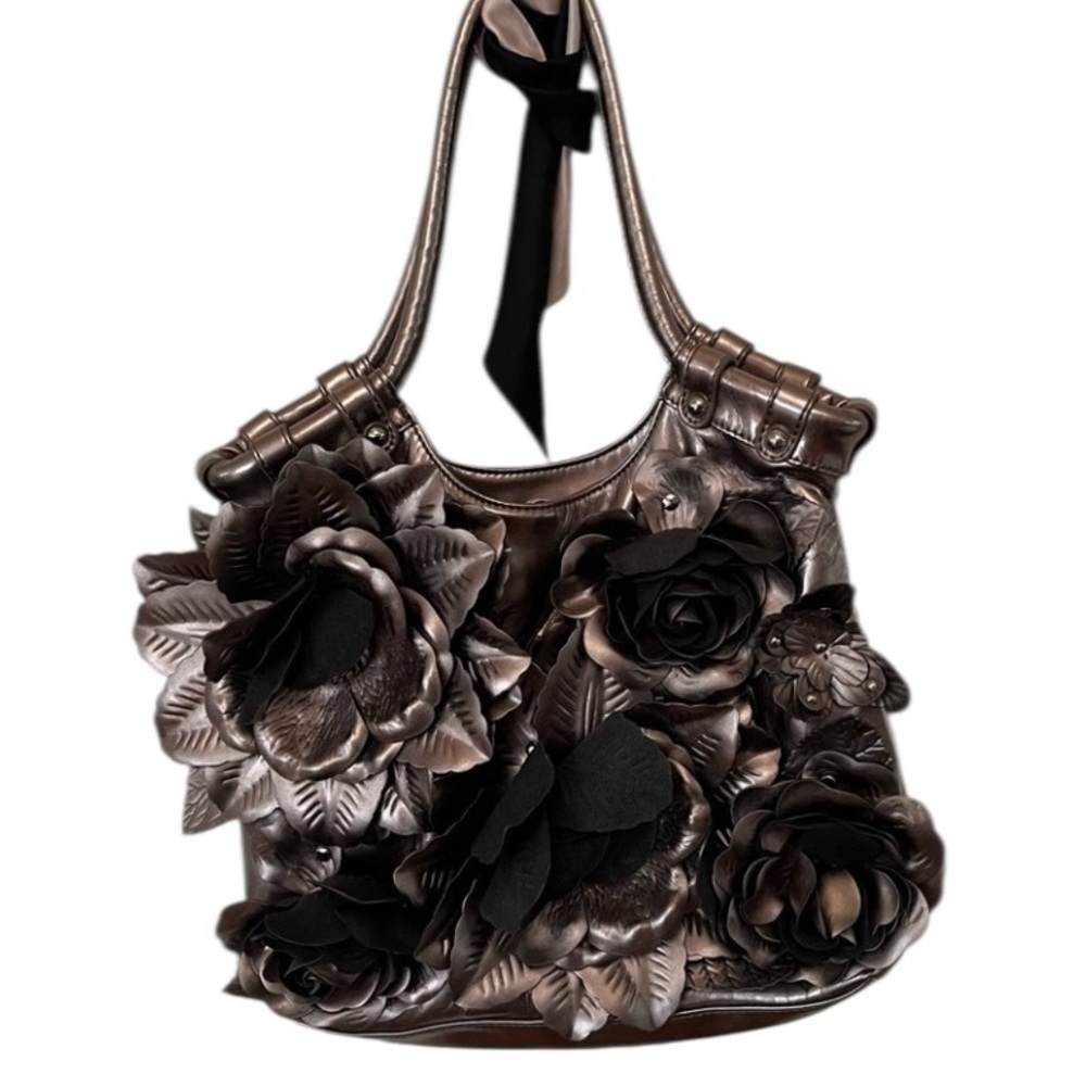 Nine West silver & bronze metallic shoulder bag Floral Embellished